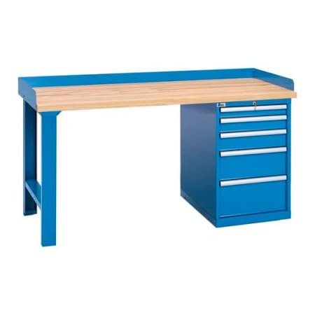 Lista International Industrial Workbench w/Leg, 5 Drawer Cabinet, Butcher Block Top - Blue XSWB42-72BT/BB
